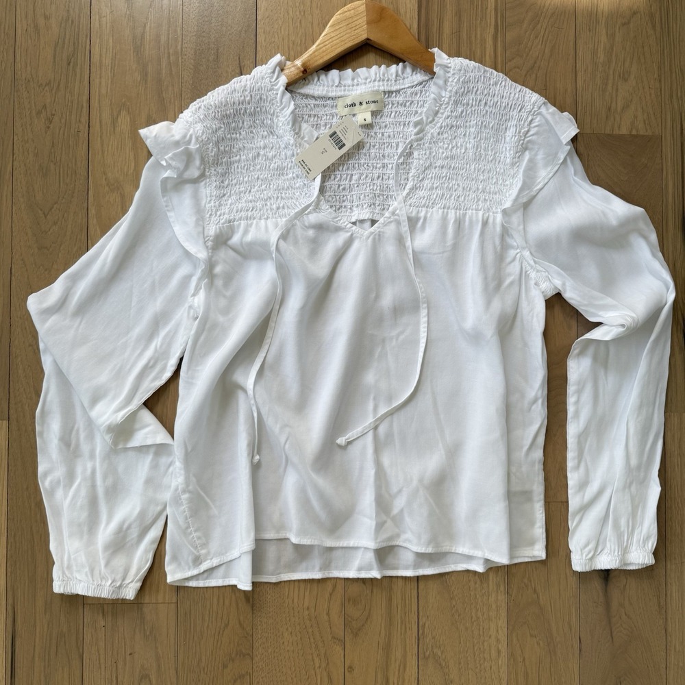 New Anthropologie Cloth & Stone‎ Smock Ruffle Peasant Blouse White S $98 Western